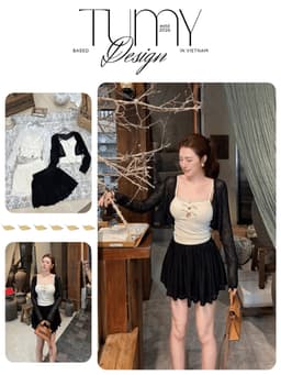 Set 3 món nữ áo cardigan tay dài mỏng kèm chân váy và áo 2 dây phối ren phong cách Korea TuMy Fashion HM-159 2