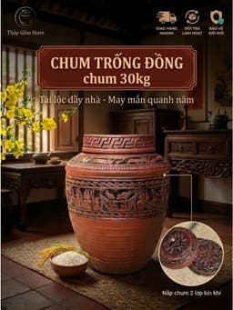 [Loại 1] Hũ gạo Trống đồng 2 nắp,Hũ phong thủy bát tràng cao cấp,Lưu trữ gạo chống ẩm mốc 4