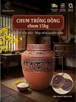 [Loại 1] Hũ gạo Trống đồng 2 nắp,Hũ phong thủy bát tràng cao cấp,Lưu trữ gạo chống ẩm mốc 2
