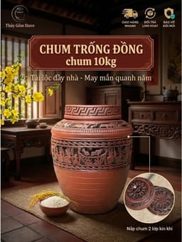 [Loại 1] Hũ gạo Trống đồng 2 nắp,Hũ phong thủy bát tràng cao cấp,Lưu trữ gạo chống ẩm mốc 1