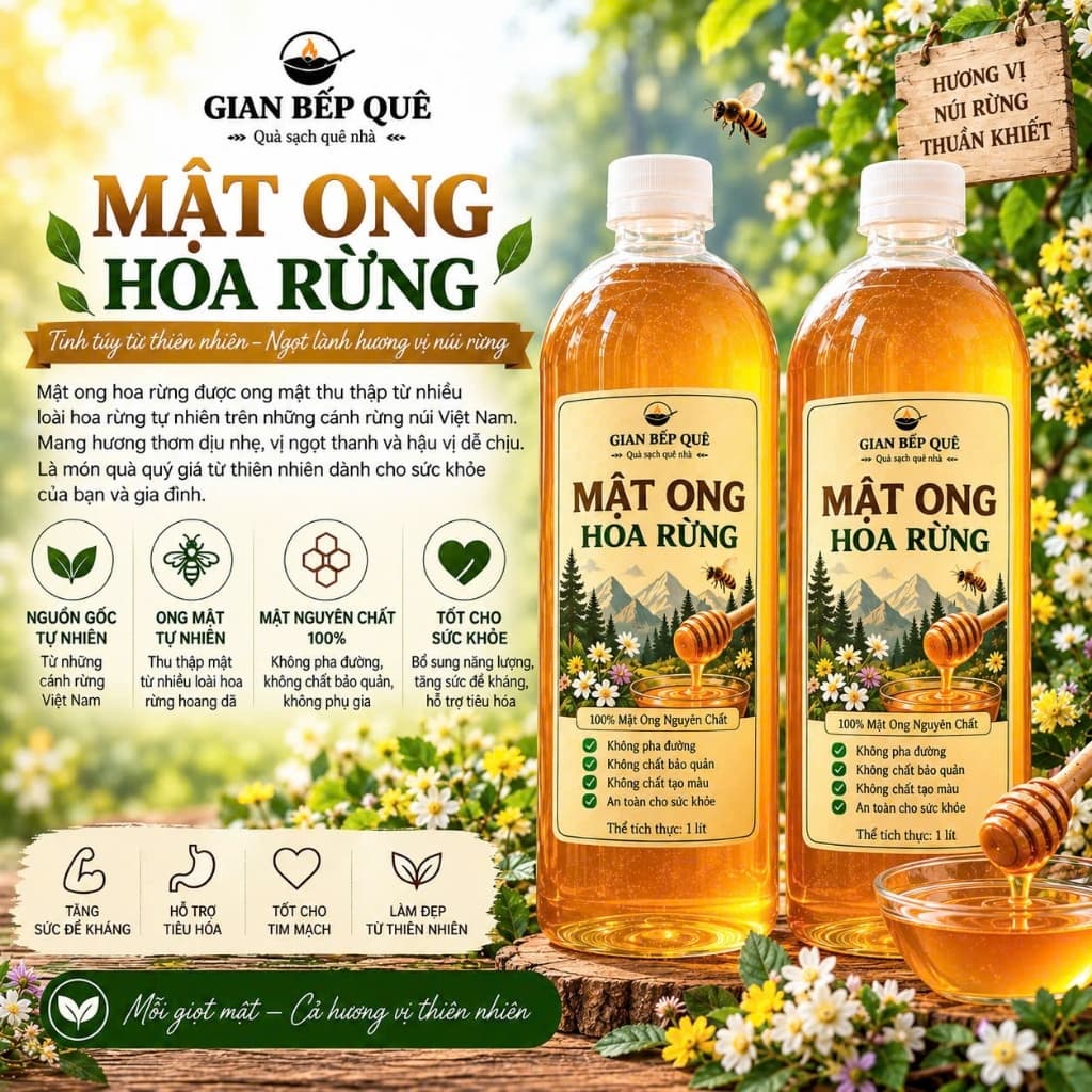 Combo 2 LÍT Mật Ong Hoa Rừng – GIAN BẾP QUÊ - Mật Ong Nguyên Chấ