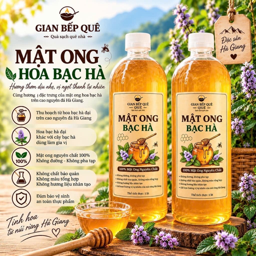 Combo 2 LÍT Mật Ong Hoa Bạc Hà – GIAN BẾP QUÊ - Mật Ong Nguyên Chất Từ Vùng Núi Hà Giang