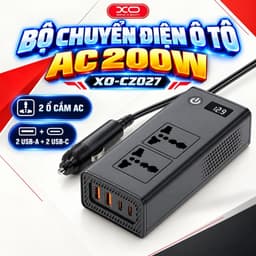 Ổ Cắm Điện Ô Tô XO-CZ027 200W, Đầu Ra 220V, 2 Cổng USB-A QC3.0 Và 2 Cổng USB-C PD3.0 1