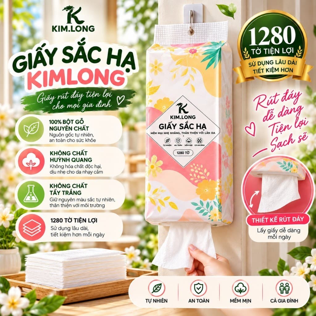 Khăn Giấy Sắc Hạ TOPGIA 1280 Tờ 4 Lớp: Mềm Mịn, Dai Bền, Thấm Hút Tốt, Thích Hợp Cho Gia Đình.