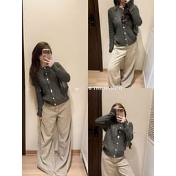 𝟏𝟒𝐚𝐦.𝐬𝐭𝐮𝐝𝐢𝐨 | Áo Khoác Cardigan Len Nữ Cổ Tròn Dệt Kim Vặn Thừng Cài Cúc Thêu Logo Ngựa Hàn Quốc Thanh Lịch Thu Đông 2