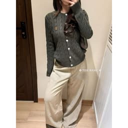 𝟏𝟒𝐚𝐦.𝐬𝐭𝐮𝐝𝐢𝐨 | Áo Khoác Cardigan Len Nữ Cổ Tròn Dệt Kim Vặn Thừng Cài Cúc Thêu Logo Ngựa Hàn Quốc Thanh Lịch Thu Đông 9