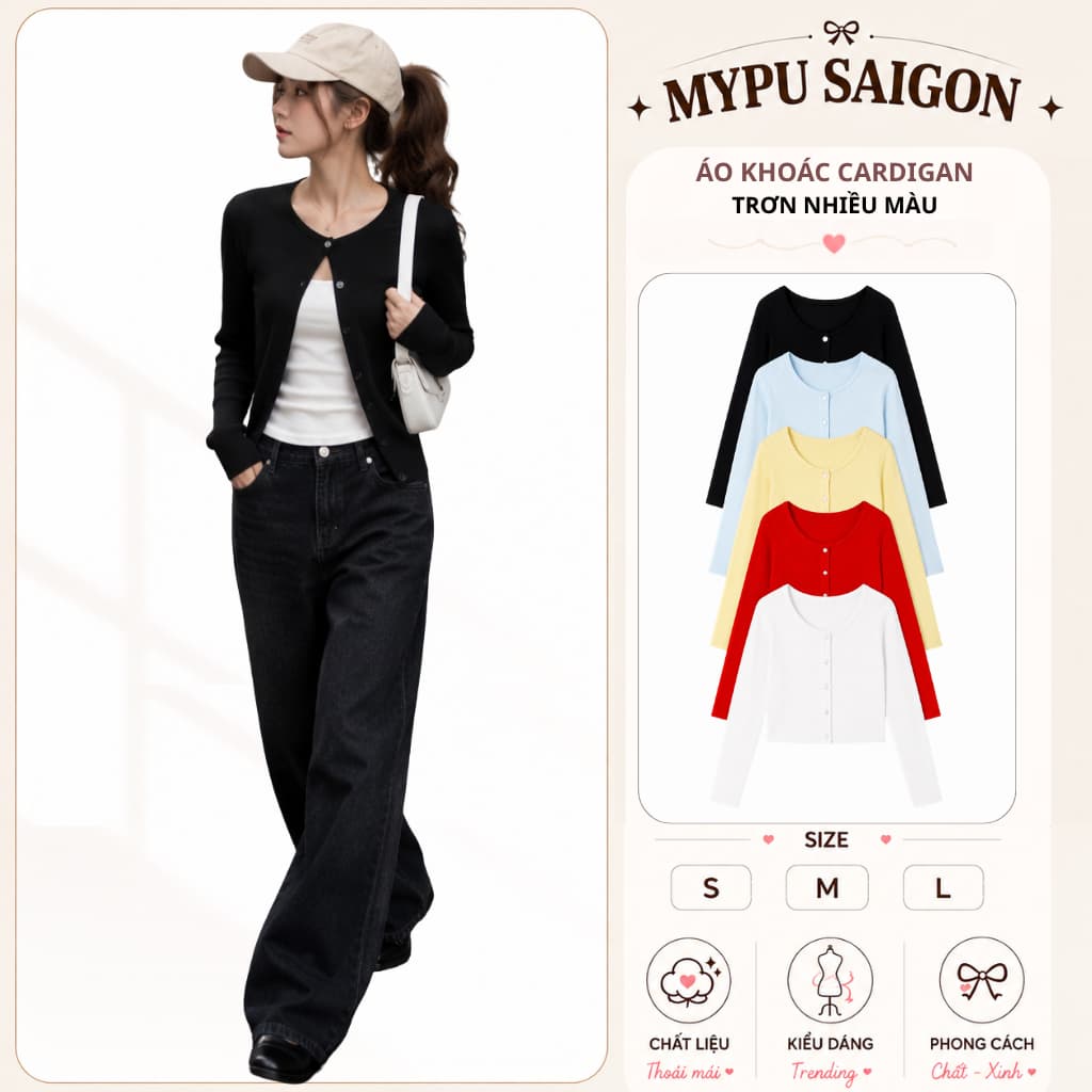 [Deal Mở Bán] Áo Khoác Cardigan Trơn Basic Nhiều Màu Mùa Thu Đông Kiểu Dáng Tiểu Thư Chất Thun Gân Tăm Dày Dặn
