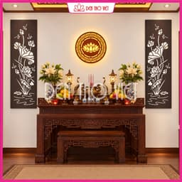 Bộ 2 Vách Ngăn Bàn Thờ MDF 3mm Cắt Laser Hoa Sen Trúc Trang Trí Tường Phòng Thờ Nhiều Màu Sắc 7