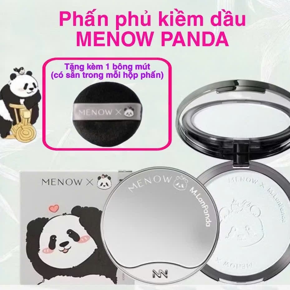 Phấn phủ nén MENOW Menglan Panda (phiên bản gấu trúc) kiềm dầu, giữ tone vượt trội