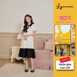 Váy babydoll bầu xinh Lymmom đầm bầu thiết kế nơ xinh phù hợp đi làm đi chơi VB217 1