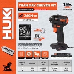 Thân máy chuyên vít sử dụng pin 21V, lực siết tối đa 260Nm, không chổi than HUKAN - G3-IRL-V8 3