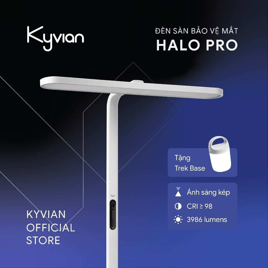 Kyvian Đèn Sàn Làm Việc Bảo Vệ Mắt Halo Pro 60W 3986 Lumen CRI 98 Đèn Cây Đứng 2 Vùng Ánh Sáng Độc Lập by Velix