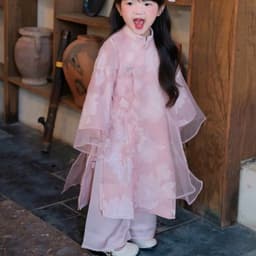 Áo dài bé gái thiết kế dáng suông - chất liệu cao cấp - gam hồng baby siêu cưng - áo dời và hoa như ảnh - điệu đà 2