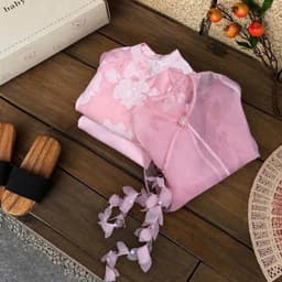 Áo dài bé gái thiết kế dáng suông - chất liệu cao cấp - gam hồng baby siêu cưng - áo dời và hoa như ảnh - điệu đà 7