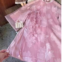 Áo dài bé gái thiết kế dáng suông - chất liệu cao cấp - gam hồng baby siêu cưng - áo dời và hoa như ảnh - điệu đà 6