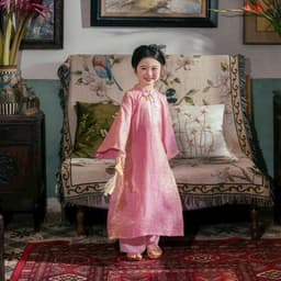 Áo dài bé gái dáng suông nhẹ - vải tằm sò ánh kim cao cấp - thích hợp mặc Trung Thu, Lễ Tết 1