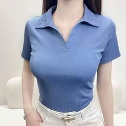 Áo Kiểu Nữ Đẹp Sang Chảnh Bigsize ESHOP Áo Thun Nữ Cổ Trụ Vạt Bầu Tay Ngắn Áo Phong Nữ Xinh MS033 2