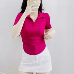 Áo Kiểu Nữ Đẹp Sang Chảnh Bigsize ESHOP Áo Thun Nữ Cổ Trụ Vạt Bầu Tay Ngắn Áo Phong Nữ Xinh MS033 5
