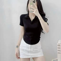 Áo Kiểu Nữ Đẹp Sang Chảnh Bigsize ESHOP Áo Thun Nữ Cổ Trụ Vạt Bầu Tay Ngắn Áo Phong Nữ Xinh MS033 4