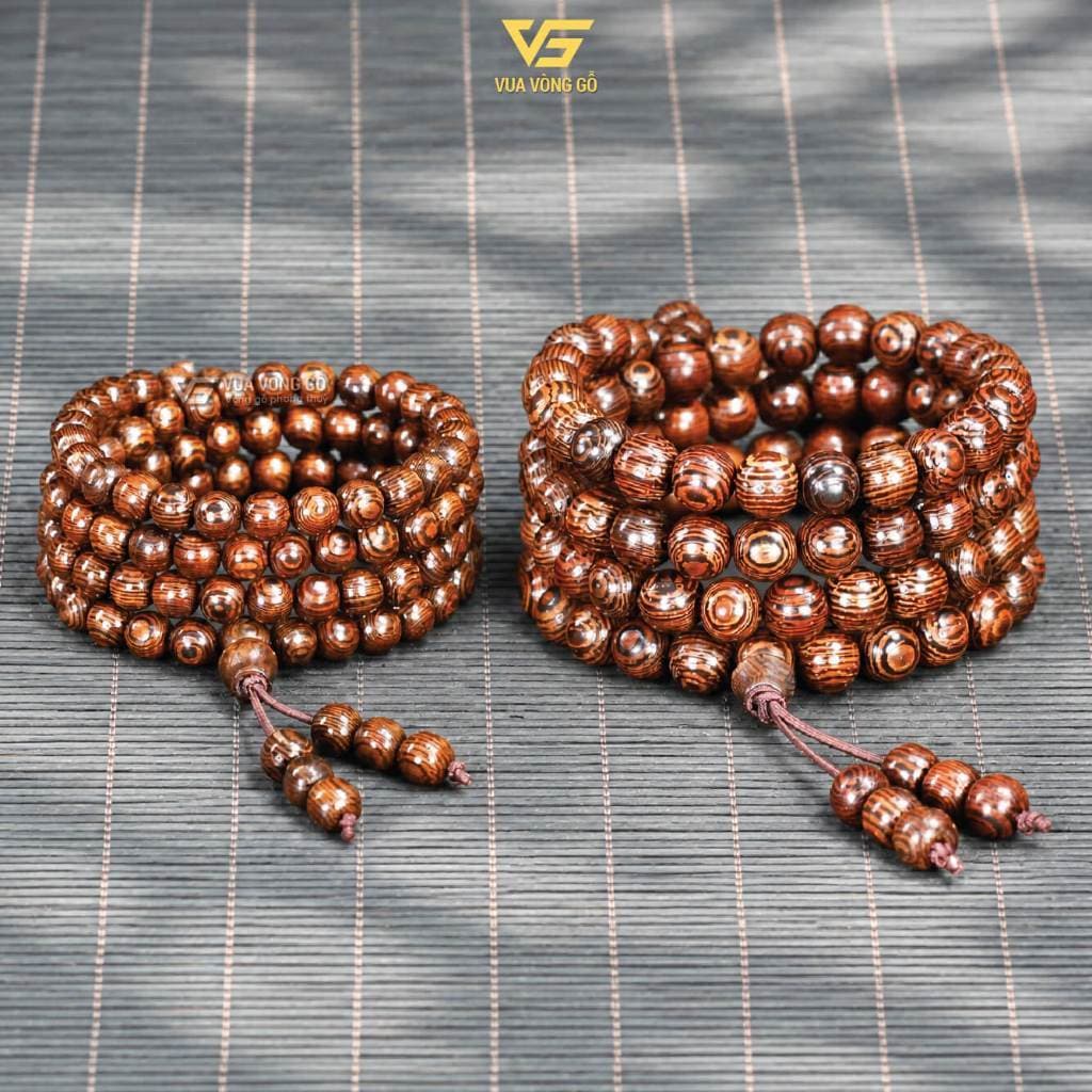 Vòng gỗ Mun Đuôi Công 108 hạt - Size hạt 6/7/8mm cho Nam và Nữ - Để mộc vân đẹp | Vua Vòng Gỗ