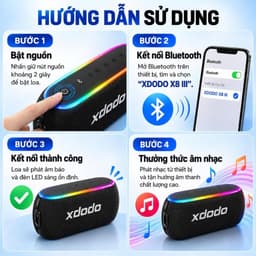 Loa Bluetooth XDODO X8 III 60W + dây+Thẻ SD – Bass Mạnh, Bluetooth 5.3, Chống Nước IPX7 7