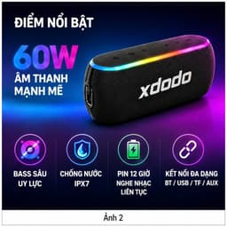 Loa Bluetooth XDODO X8 III 60W + dây+Thẻ SD – Bass Mạnh, Bluetooth 5.3, Chống Nước IPX7 3