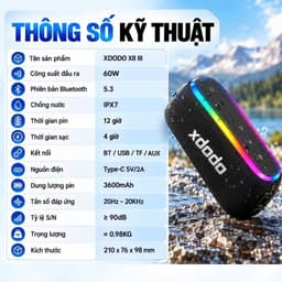 Loa Bluetooth XDODO X8 III 60W + dây+Thẻ SD – Bass Mạnh, Bluetooth 5.3, Chống Nước IPX7 5