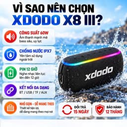 Loa Bluetooth XDODO X8 III 60W + dây+Thẻ SD – Bass Mạnh, Bluetooth 5.3, Chống Nước IPX7 6