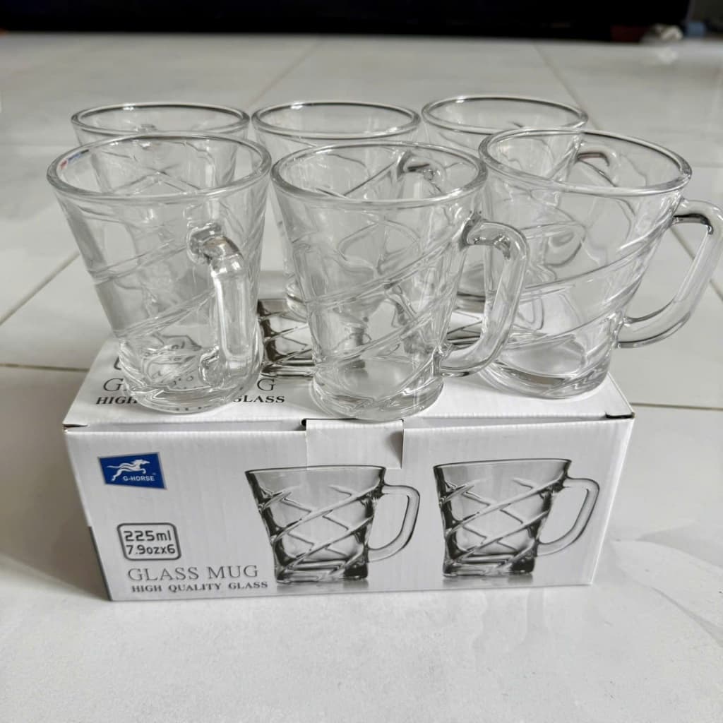 Bộ 6 Ly Thủy Tinh Có Quai G-HORSE 225ml và Red Cherry ZB12A 280ml