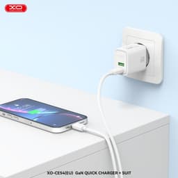 Củ Sạc Nhanh XO CE54 30W, 2 Cổng USB-C USB-A, Hỗ Trợ PPS, Sạc Đồng Thời Hai Thiết Bị 5