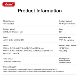 Củ Sạc Nhanh XO CE54 30W, 2 Cổng USB-C USB-A, Hỗ Trợ PPS, Sạc Đồng Thời Hai Thiết Bị 7