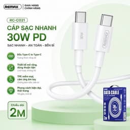 Cáp Sạc Nhanh 30W Remax RC-C021 C-C (2 Đầu Type-c) Dài 2M và 65W Wekome Wdc-124 1M 7
