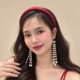 Băng Đô Nhung Đỏ Đô Tua Rua Ngọc Trai Phong Cách Cổ Trang, Cài Tóc Hán Phục Đính Hoa Bạc Thanh Lịch Cho Nữ 2