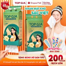 Khăn mặt khô đa năng TopGia Sắc Việt 200 tờ rút, mềm mịn, thấm hút, an toàn, tặng móc treo tường 1