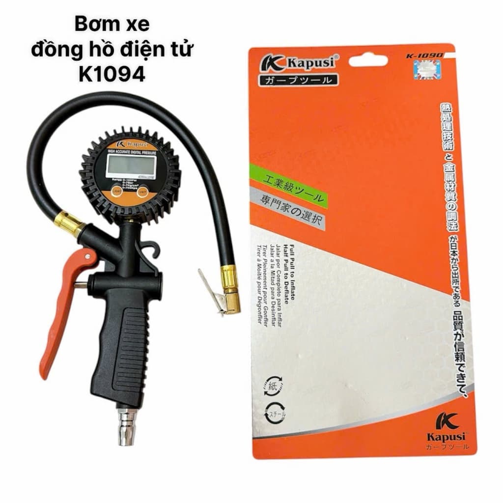 BƠM XE ĐỒNG HỒ MẶT ĐIỆN TỬ ĐA NĂNG TỬ 7 BAG, 100 PSI KAPUSI CHUYÊN BƠM XE MÁY, XE Ô TÔ, XE TẢI K1090