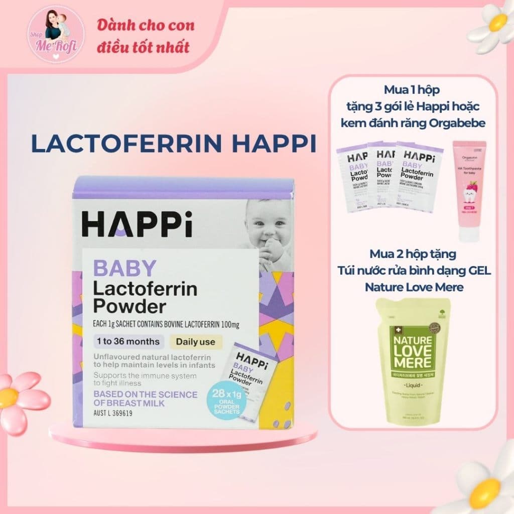 Tăng đề kháng Baby Lactoferrin Happi Powder Úc dạng gói , viên - Mẹ Rofi