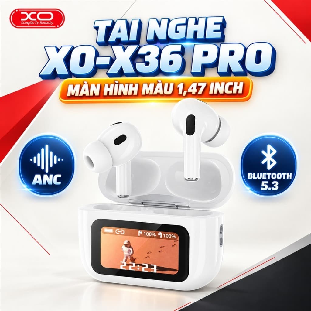 Tai Nghe Bluetooth - XO Việt Nam - Tai Nghe Không Dây | XO X36 Pro ANC Chống Ồn, Màn Hình Led