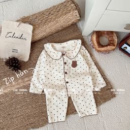(SẴN Loại 1)- Pizama cho bé gái sét bộ chấm bi phối viền cho bé gái phong cách hàn quốc 6