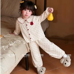 (SẴN Loại 1)- Pizama cho bé gái sét bộ chấm bi phối viền cho bé gái phong cách hàn quốc 3