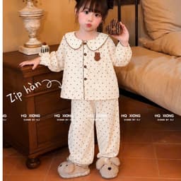 (SẴN Loại 1)- Pizama cho bé gái sét bộ chấm bi phối viền cho bé gái phong cách hàn quốc 2