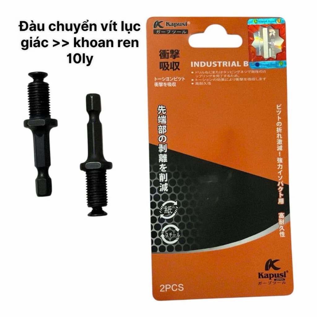 BỘ 2 ĐẦU CHUYỂN VÍT LỤC GIÁC SANG KHOAN REN 10MM KAPUSI K7850