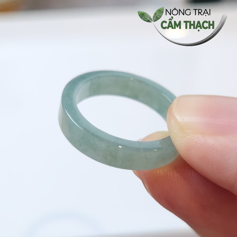 [Nông Trại Cẩm Thạch] Nhẫn Ngọc Cẩm Thạch Phỉ Thúy Lam Ngọc Bản Vuông Ngọc Tự Nhiên Type A kèm kiểm định