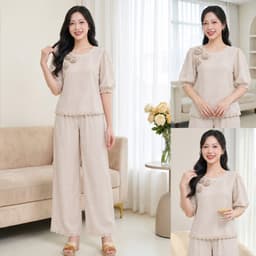 [10.10 MUA 2 GIẢM 50K] Đồ Bộ Trung Niên Cho Mẹ, Set Bộ Áo Tay Lỡ Đính Hoa Và Quần Ống Rộng Dáng Dài Thanh Lịch (NH11) 6