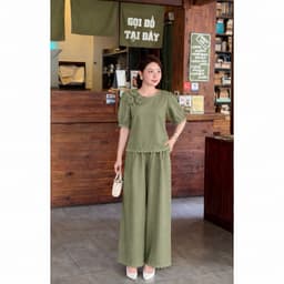 [10.10 MUA 2 GIẢM 50K] Đồ Bộ Trung Niên Cho Mẹ, Set Bộ Áo Tay Lỡ Đính Hoa Và Quần Ống Rộng Dáng Dài Thanh Lịch (NH11) 3