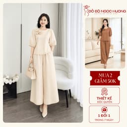 [10.10 MUA 2 GIẢM 50K] Đồ Bộ Trung Niên Cho Mẹ, Set Bộ Áo Tay Lỡ Đính Hoa Và Quần Ống Rộng Dáng Dài Thanh Lịch (NH11) 2