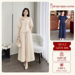 [10.10 MUA 2 GIẢM 50K] Đồ Bộ Trung Niên Cho Mẹ, Set Bộ Áo Tay Lỡ Đính Hoa Và Quần Ống Rộng Dáng Dài Thanh Lịch (NH11) 1