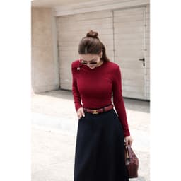 Áo Thun Tăm Dài Tay Cổ Tròn Khoen Vai Titan Màu Đỏ Rượu MACI MCAATDO0419 Thời Trang Nữ Thiết Kế 2