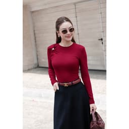 Áo Thun Tăm Dài Tay Cổ Tròn Khoen Vai Titan Màu Đỏ Rượu MACI MCAATDO0419 Thời Trang Nữ Thiết Kế 5