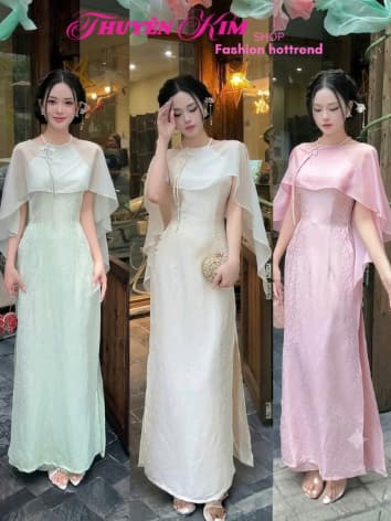 Set áo dài chất Gấm Nha Xá áo dài nữ duyên dáng phối quần suông dài kèm áo choàng Tơ Ánh Kim_QC