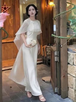 Set áo dài chất Gấm Nha Xá áo dài nữ duyên dáng phối quần suông dài kèm áo choàng Tơ Ánh Kim_QC 2